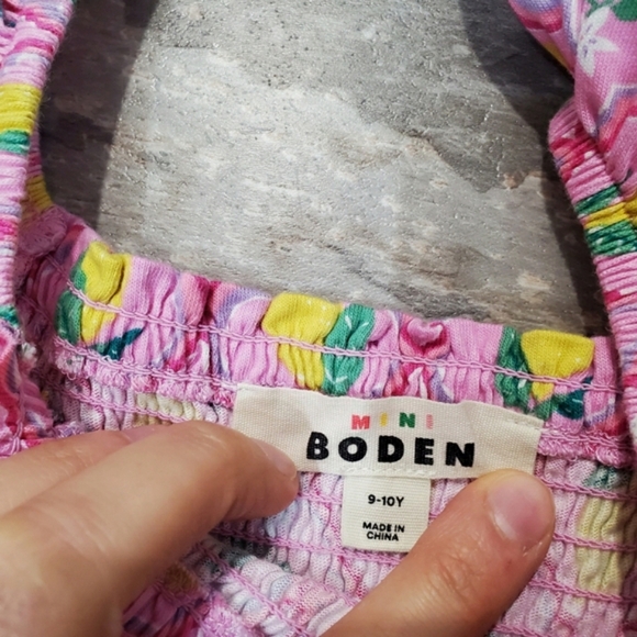 Mini Boden Summer Dress. Cotton. Smocked Torso. Pink. Lemon Print. Kid 9-10 yo. - Picture 7 of 10